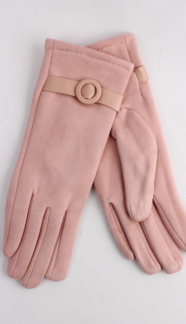 Winter ladies faux suede glove w self buckle trim pink Style; S/LK4393 image 0